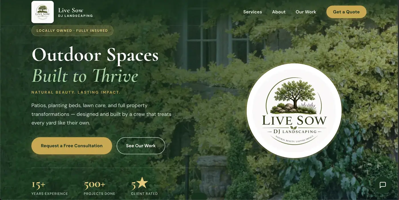 Landscaping website homepage screenshot