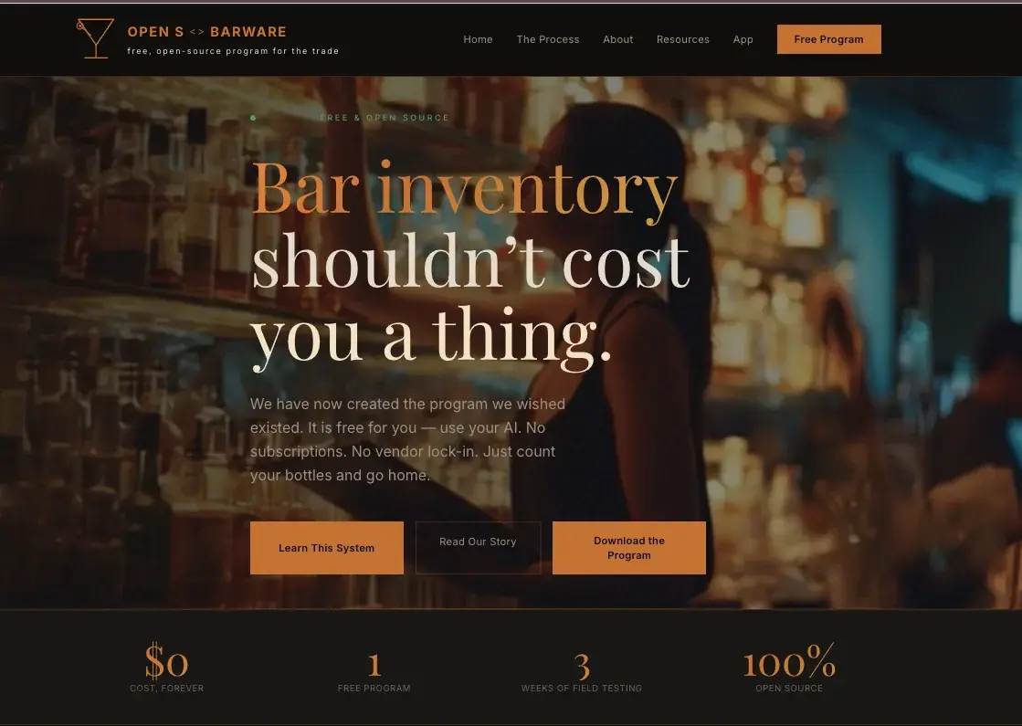 Open Source Barware platform screenshot